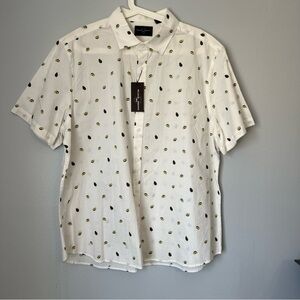 NTW Black Brown Cotton White Avocado Short Sleeves Button Down Shirt Size XXL